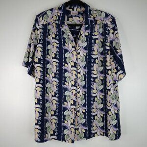 TanJay Hawaiian Floral Button Down Shirt Blouse Size 18